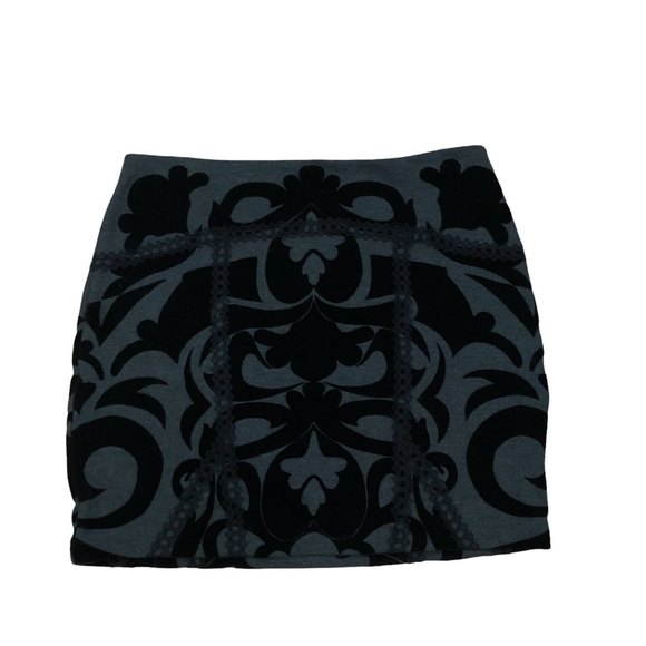 Free People Velvet Damask Stretch Mini Skirt S High Waist Lace Details Black - Picture 3 of 5